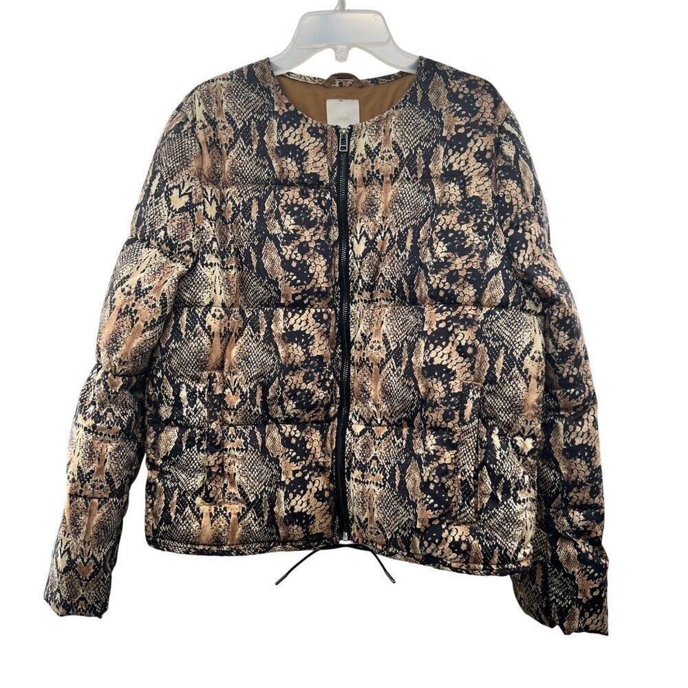 H&M Women's Snake Print Quilted Coat Full Zip Multicolor Size Small Pockets